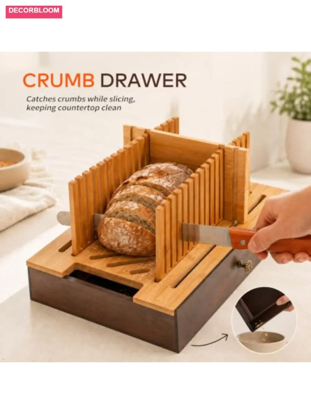 Solid Pine Wood Bread Box with Bamboo Slicer for Kitchen Countertop